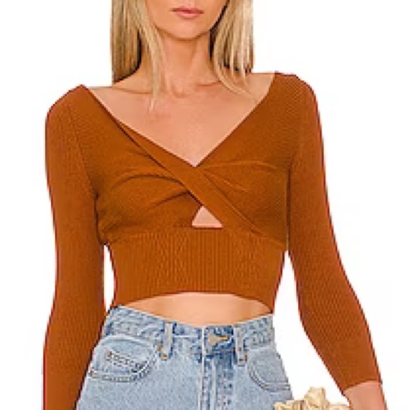 NWT Free People Floyd Wrap Front Crop Cotton Blend Sweater Glazed Ginger Large - Picture 6 of 6